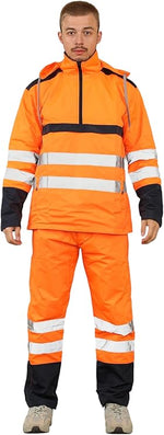Load image into Gallery viewer, LUXE DIVA Hi Vis Rain Tracksuit - Mens High Visibility Waterproof Reflective Tape Band Safety Lightweight Rainsuit Hooded Top Trouser Plus Sizes S-XXL
