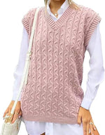 Load image into Gallery viewer, Plain Ladies Cable Knit Vest Womens Knitted Winter V Neck Tank Top Chunky Sweaters Pull Over Casual Sleeveless Jumper Plus Size UK 8-22
