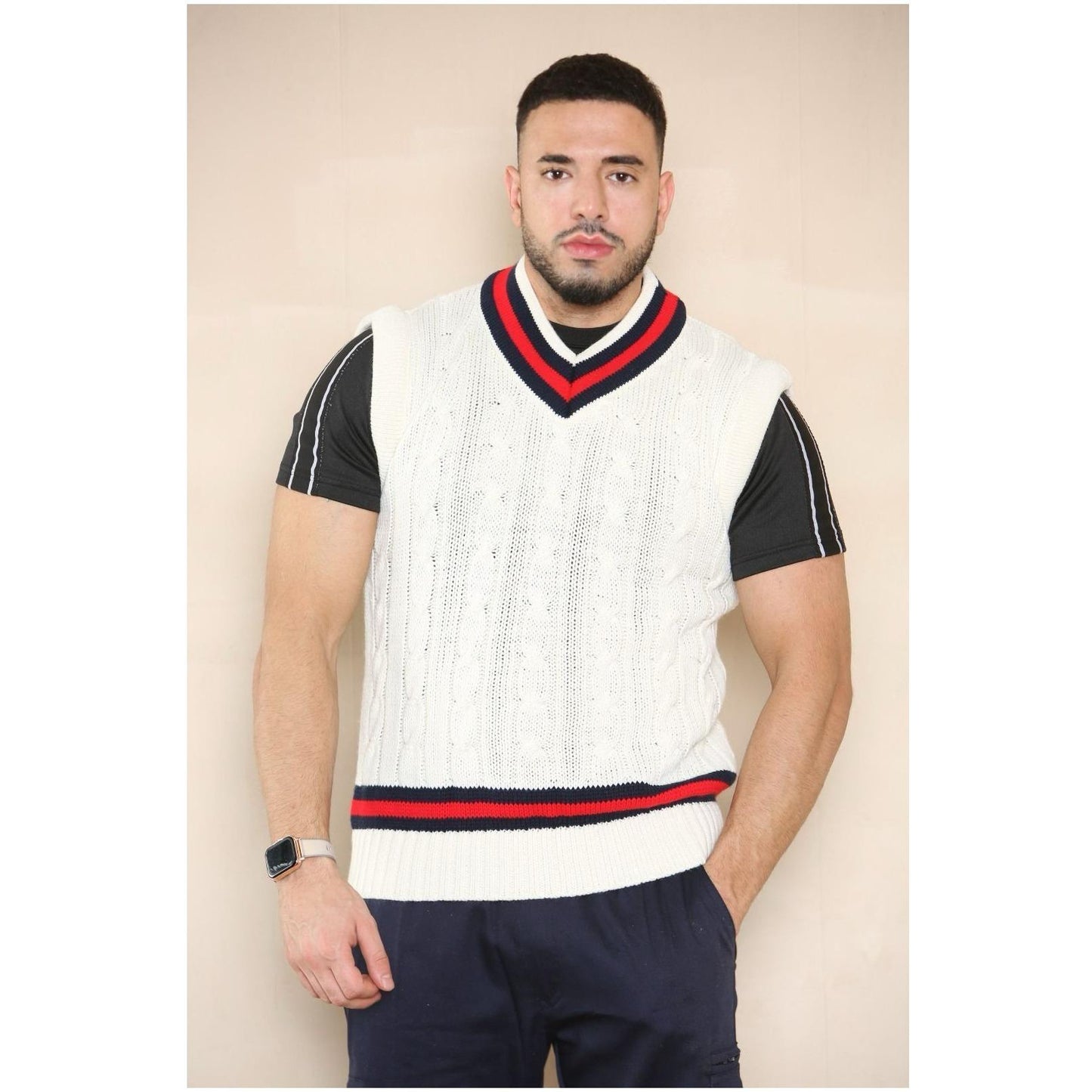 LUXE DIVA Women Mens Cable Knitted V Neck Sleeveless Cricket Jumper Sweater Pullover Top