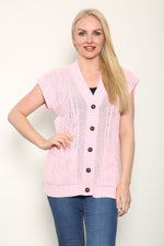 Load image into Gallery viewer, LADIES SLEEVELESS 5 BUTTON WAISTCOAT KNITTED 2 POCKETS V/NECK SELF COLOUR KNITWEAR FRONT PATTERN W/COAT ALL YEAR ROUND WEAR
