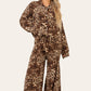 LUXE DIVA LADIES BROWN LEOPARD ITALAIN 2 PIECE SHIRT BLOUSE WITH WIDE LEG PLAZZO TRS SUIT LOUNGE WEAR LOOSE FIT