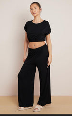 Load image into Gallery viewer, Ladies Plain Crop Top Flared Trouser Loungewear Suit 2PCS Co-ord Tracksuit Set
