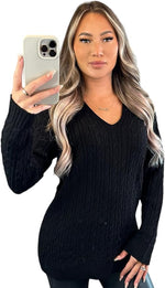 Load image into Gallery viewer, LUXE DIVA LADIES V/N KNITTED LONG SLEEVE JUMPER BACK IN STOCK
