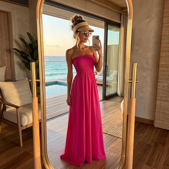 LUXE DIVA Women's Plus Size Bandeau Maxi Dress Strapless Jersey 8-22