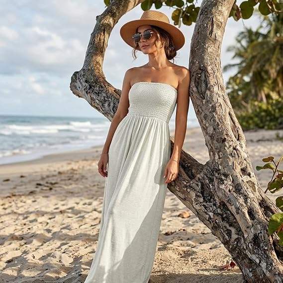 LUXE DIVA Women's Plus Size Bandeau Maxi Dress Strapless Jersey 8-22