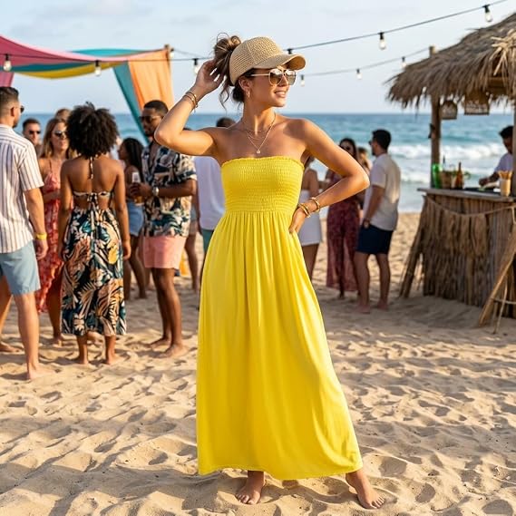 LUXE DIVA Women's Plus Size Bandeau Maxi Dress Strapless Jersey 8-22