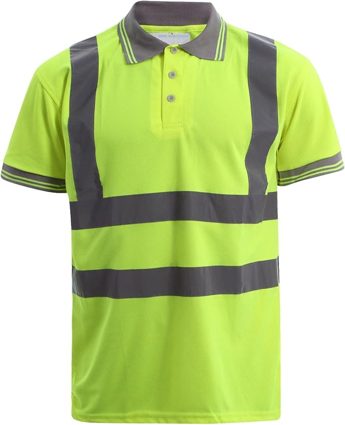 LUXE DIVA  Hi Viz High Visibility Short Sleeve Polo Shirts - Men's Reflective Tape Safety Hi Vis Security Work Breathable Lightweight Workwear T-Shirt Tops
