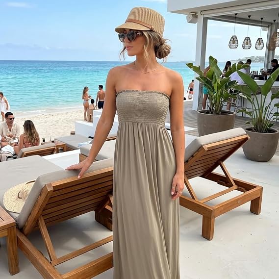 LUXE DIVA Women's Plus Size Bandeau Maxi Dress Strapless Jersey 8-22