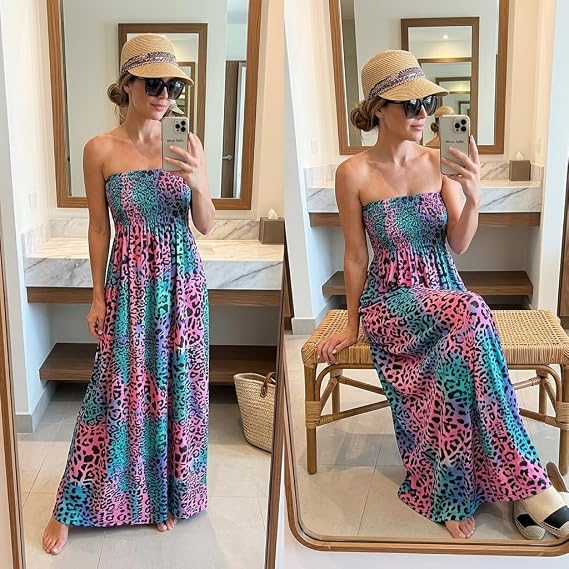 LUXE DIVA Women's Plus Size Bandeau Maxi Dress Strapless Jersey 8-22