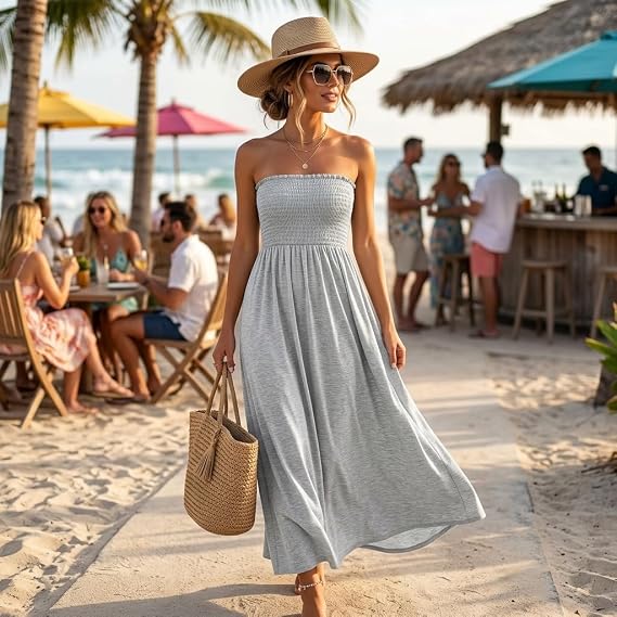 LUXE DIVA Women's Plus Size Bandeau Maxi Dress Strapless Jersey 8-22