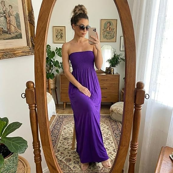 LUXE DIVA Women's Plus Size Bandeau Maxi Dress Strapless Jersey 8-22