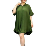 Load image into Gallery viewer, LUXEDIVA Women&#39;s Shirt Dress Pleated Short Sleeve Loose Italian Buttons Plain Detail
