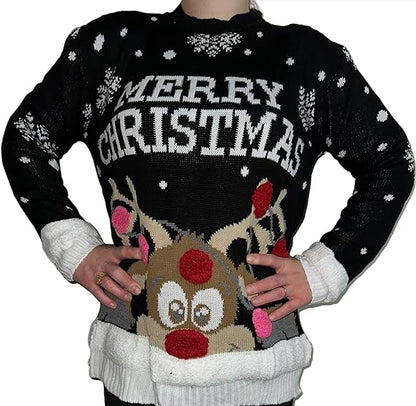 LUXE DIVA Unisex 3D Pom Pom Christmas Sweater Jumper Adult