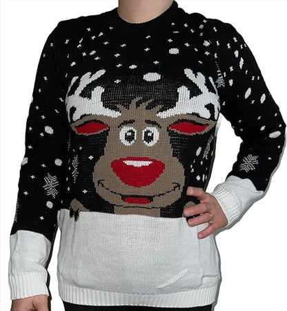 LUXE DIVA Unisex Rudolph Star Christmas Jumper Adult
