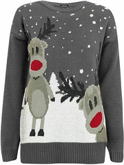 Unisex Twin Reindeer Novelty Sweater Jumper For Adult