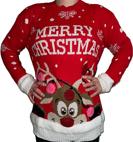 LUXE DIVA Unisex 3D Pom Pom Christmas Sweater Jumper Adult