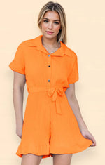 Load image into Gallery viewer, Ladies Womens Golds Button Belted Playsuit One Size8-16
