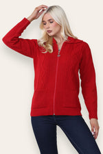 Load image into Gallery viewer, Women&#39;s Ladies Knitted Cable Zipper Collar 2 Pockets Zip All The Way Down 8-14
