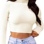 Load image into Gallery viewer, LUXE DIVA Womens Long Sleeves knitted Ribbed Polo Neck Crop Top
