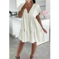 Women's V-Neck Frill Layered Pleated Summer Beach Smock Swing Mini Dress Top New Casual Fabric Short Womenswear Ladies Underwear Lady Casual Wear