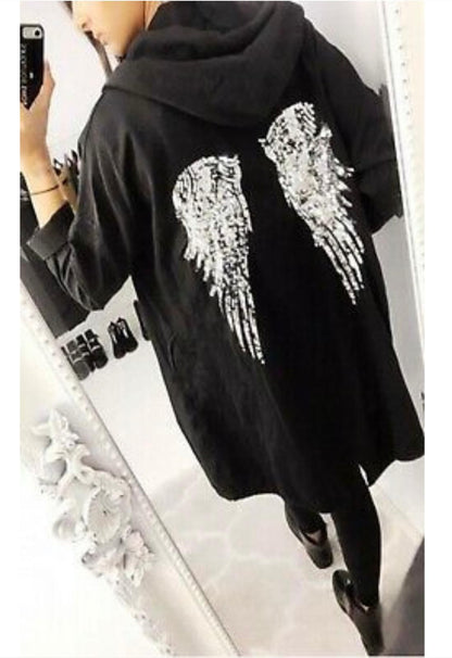 LUXE DIVA Women's Sequin Angel Wing Oversized Hoodie