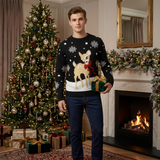 LUXE DIVA Mens Christmas Baby Deer Jumper Knitted Xmas Sweater Festive Reindeer Cute Winter Pullover