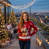 LUXE DIVA Womens Christmas Baby Deer Jumper Knitted Xmas Sweater Festive Reindeer Winter Pullover UK