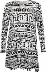 Load image into Gallery viewer, Womens Plain Long Sleeve Stretch A Line Skater Flared Swing Dress Top
