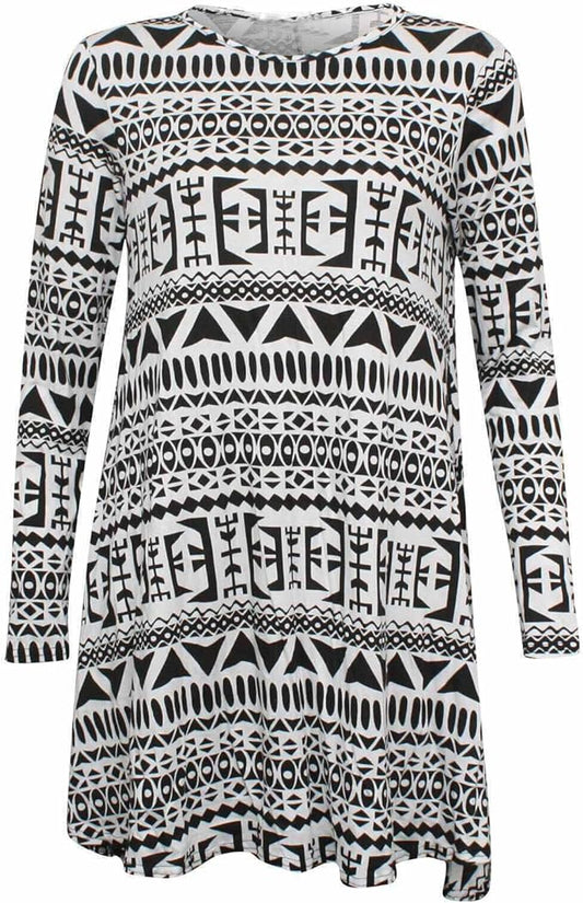 LUXE DIVA Women's Printed Long Sleeve Swing Skater Dress
