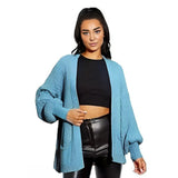 LUXE DIVA Women's Chunky Cable Knit Balloon Sleeve Cardigan