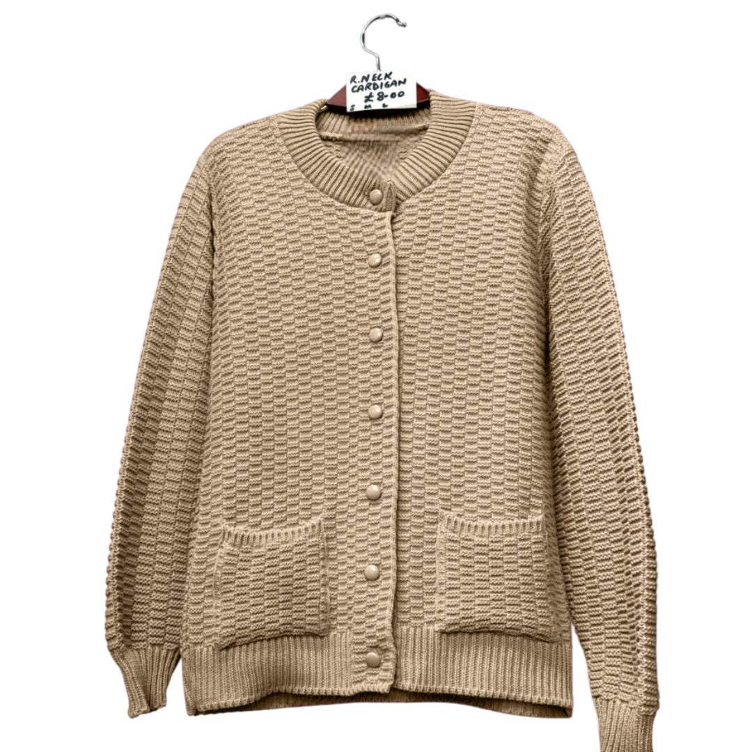 LUXE DIVA Womens Stitch Crew Neck Cardigan Ladies Knitted Pocket Front Button Up Long Sleeve Sweater UK 8-22