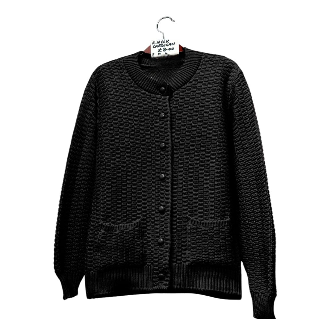 LUXE DIVA Womens Stitch Crew Neck Cardigan Ladies Knitted Pocket Front Button Up Long Sleeve Sweater UK 8-22