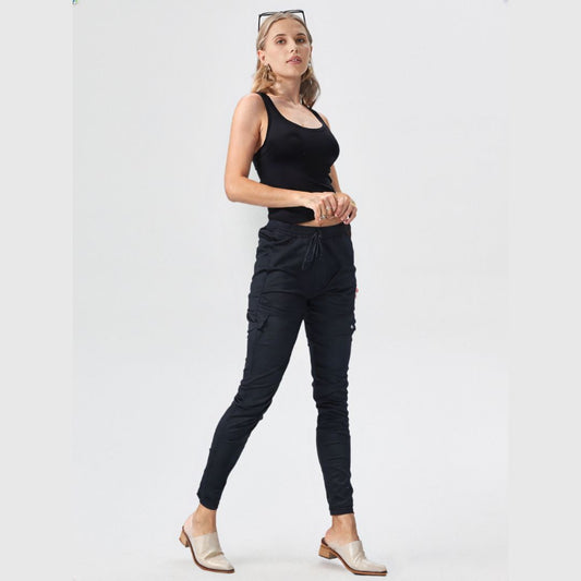 LUXE DIVA Women's Work Pants, Casual Elastic Waist, Pull-On Ankle Pants, Cargo Slim Fit, Drawstring Fall Pants with Pockets—stylish, comfy, and perfect for work or casual wear