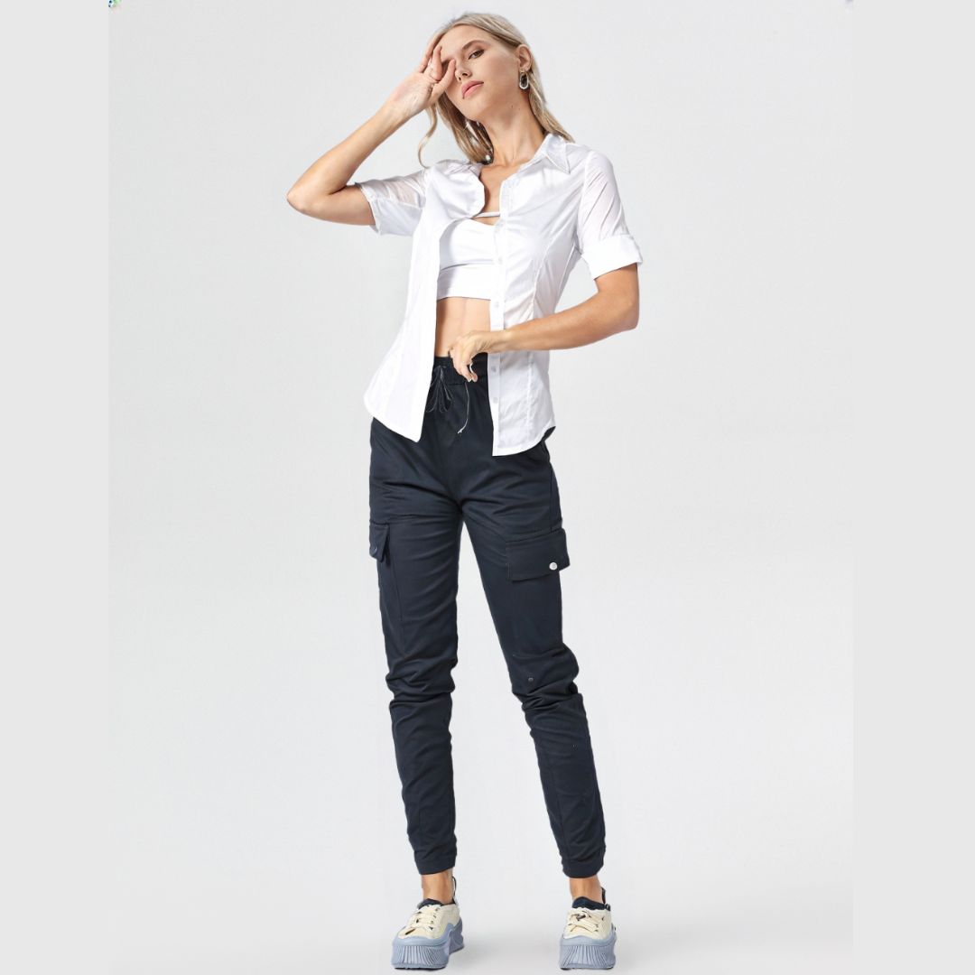 LUXE DIVA Women's Work Pants, Casual Elastic Waist, Pull-On Ankle Pants, Cargo Slim Fit, Drawstring Fall Pants with Pockets—stylish, comfy, and perfect for work or casual wear
