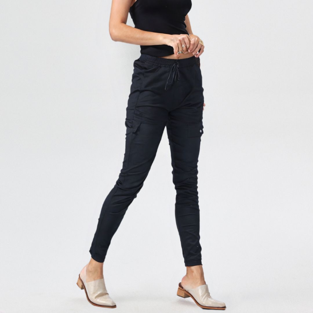 LUXE DIVA Women's Work Pants, Casual Elastic Waist, Pull-On Ankle Pants, Cargo Slim Fit, Drawstring Fall Pants with Pockets—stylish, comfy, and perfect for work or casual wear