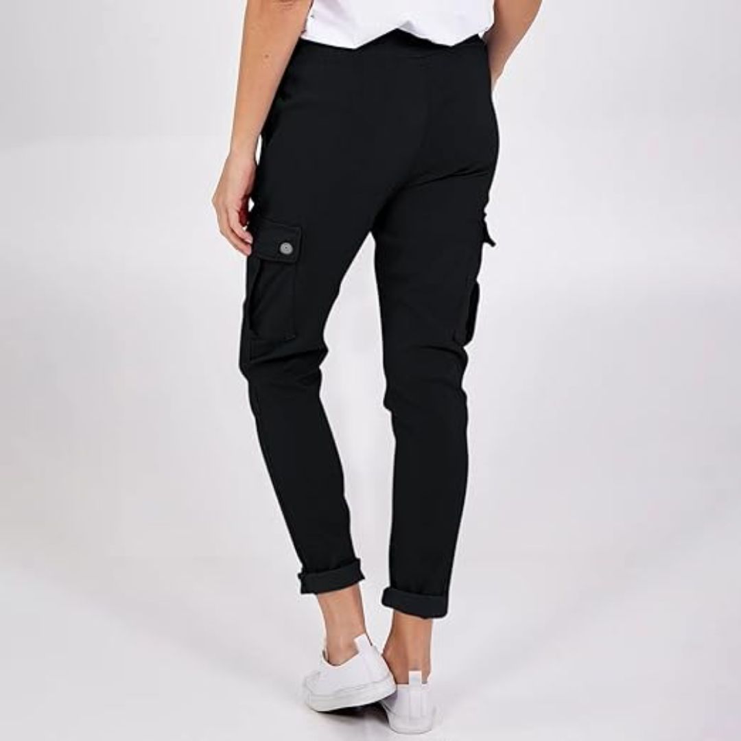 LUXE DIVA Women's Work Pants, Casual Elastic Waist, Pull-On Ankle Pants, Cargo Slim Fit, Drawstring Fall Pants with Pockets—stylish, comfy, and perfect for work or casual wear