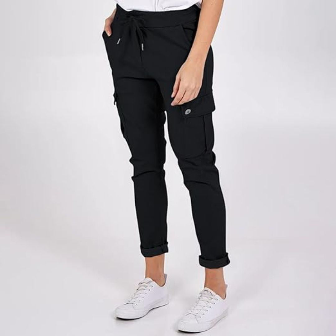 LUXE DIVA Women's Work Pants, Casual Elastic Waist, Pull-On Ankle Pants, Cargo Slim Fit, Drawstring Fall Pants with Pockets—stylish, comfy, and perfect for work or casual wear