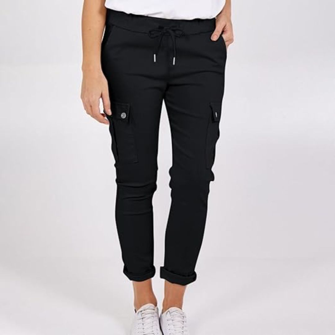 LUXE DIVA Women's Work Pants, Casual Elastic Waist, Pull-On Ankle Pants, Cargo Slim Fit, Drawstring Fall Pants with Pockets—stylish, comfy, and perfect for work or casual wear