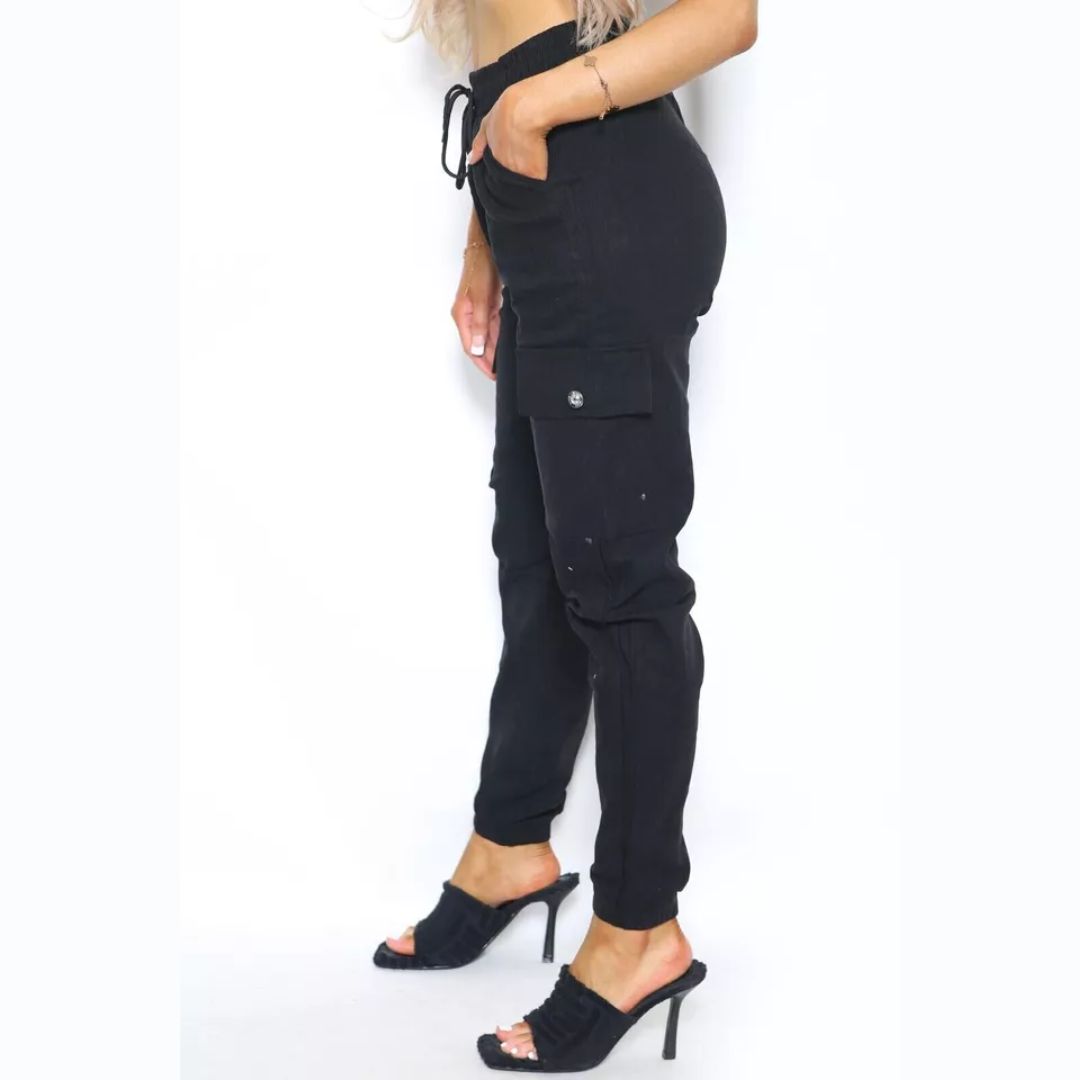 LUXE DIVA Women's Work Pants, Casual Elastic Waist, Pull-On Ankle Pants, Cargo Slim Fit, Drawstring Fall Pants with Pockets—stylish, comfy, and perfect for work or casual wear