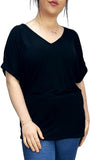 LUXE DIVA Women's V-Neck Turn Up Sleeve Baggy Top 8–14