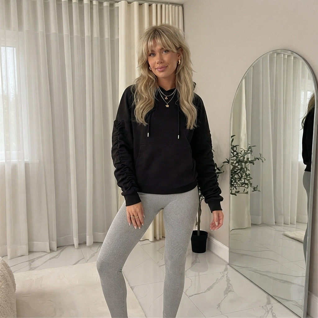 LUXE DIVA Women’s Oversized Ruched Sleeve Hoodie