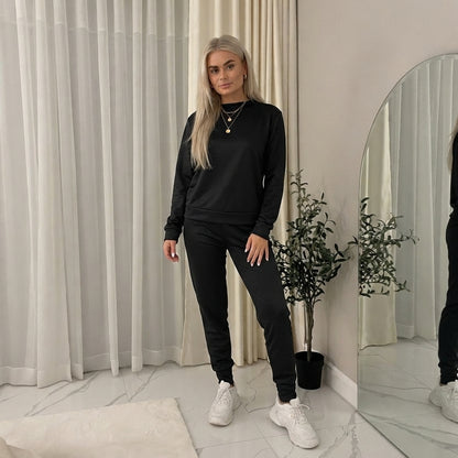 LUXE DIVA Women's Plain Tracksuit Set Crew Neck Sweatshirt Joggers Casual 2 Piece