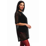 Load image into Gallery viewer, LUXE DIVA Womens Round Neck  Sheer Mesh Top Ladies Short Sleeve Tunic Baggy T-Shirt Dress
