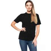 LUXE DIVA Women’s Short Sleeve Soft Smooth Cable Knitted Jumper Ladies Round Neck Oversized Pull Over Knit Warm Sweaters Top Plus Size 8-24