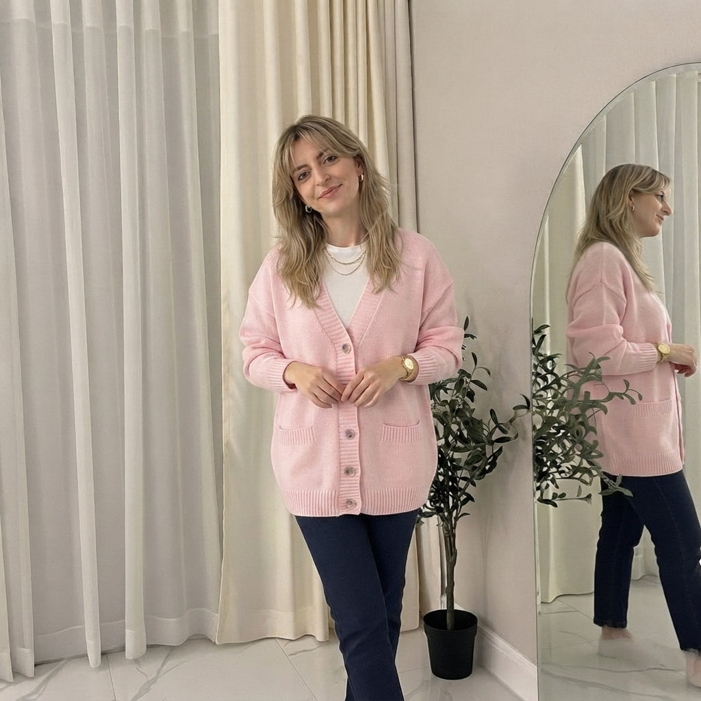 LUXE DIVA Women’s Longline V Neck Cardigan 5 Button Oversized Knit