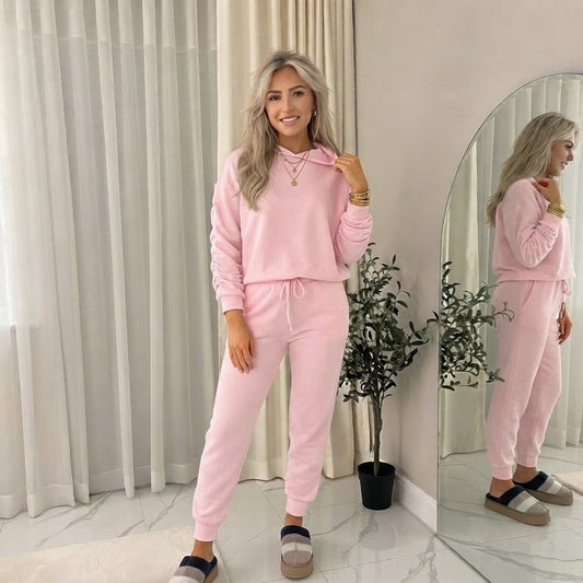 LUXE DIVA Women Ladies Ruched Sleeve Hoodie top & Bottom Suit Loungewear Tracksuit Set UK