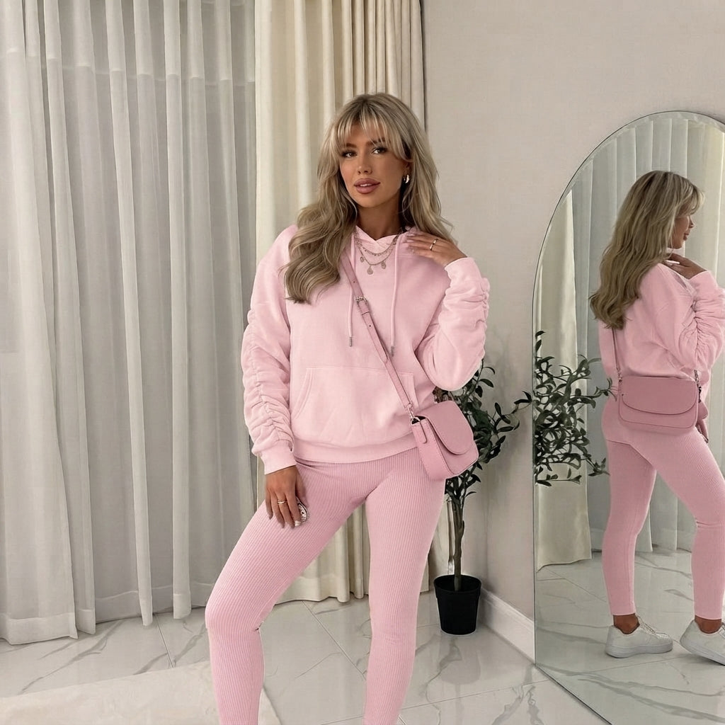 LUXE DIVA Women’s Oversized Ruched Sleeve Hoodie