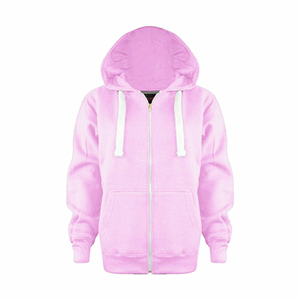 Girls Boys Children Fleece Plain Hoodie Top Kids Hooded Jacket Zip Up Warm Hoody 3-13 Years