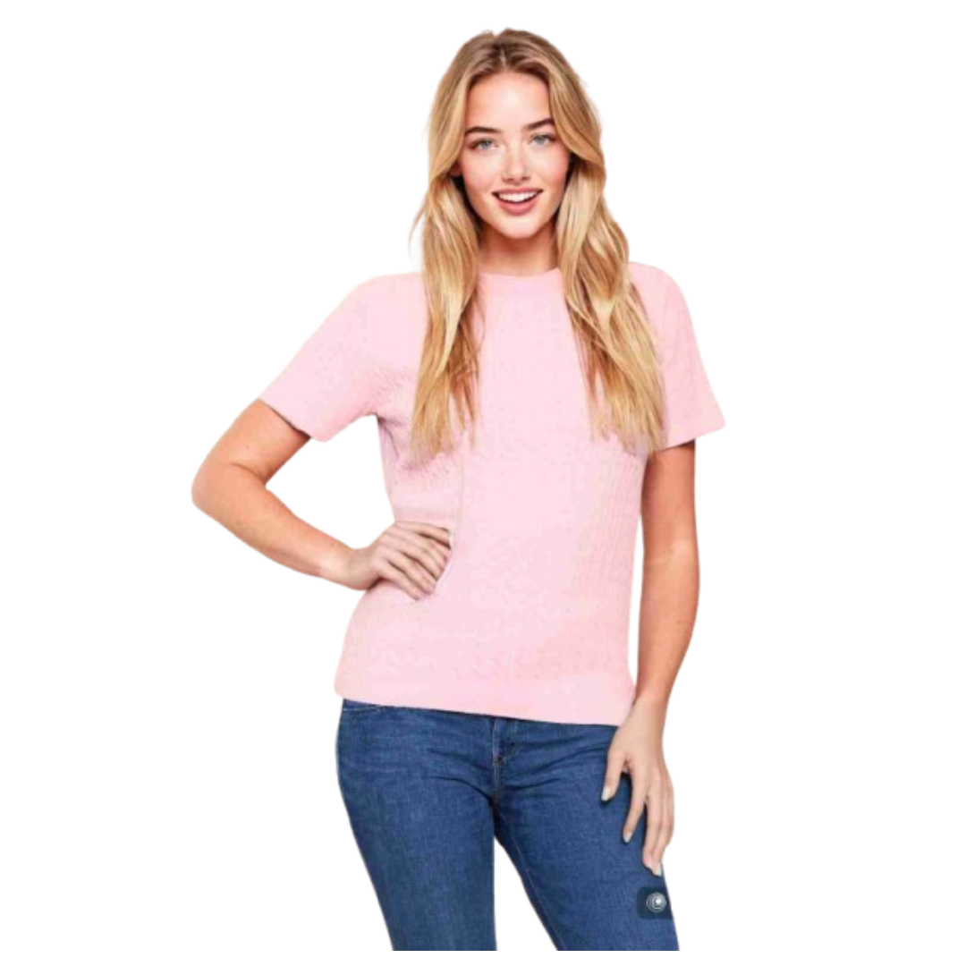 LUXE DIVA Women’s Short Sleeve Soft Smooth Cable Knitted Jumper Ladies Round Neck Oversized Pull Over Knit Warm Sweaters Top Plus Size 8-24
