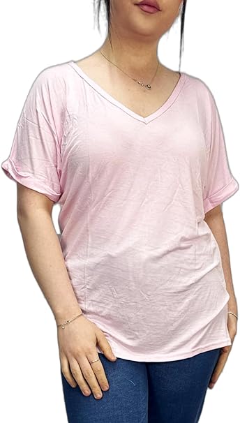 LUXE DIVA Women's V-Neck Turn Up Sleeve Baggy Top 16–26